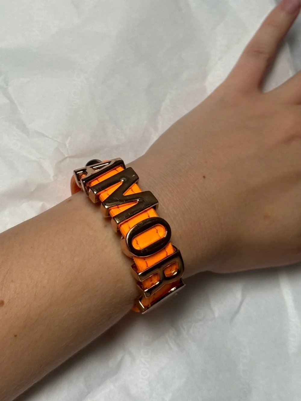 2000s / Y2K BCBGeneration Orange 'AMOR' Letter Bracelet